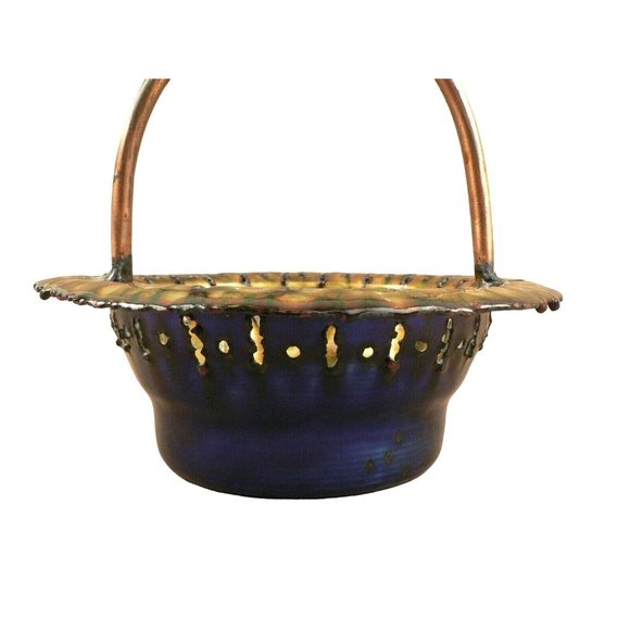 Italian Basket Artistic iridescent enameled decorative metal basket - Picture 4 of 7